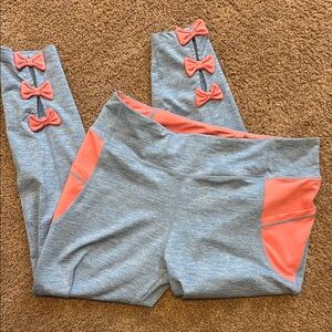 Jadelynn Brooke Blue and Coral Leggings with Bow Details